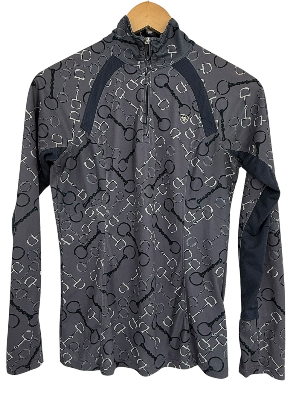 ARIAT TEK Top Equestrian Sunstopper 1/4 Zip Baselayer Size XS Horse Bit Gray